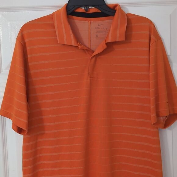 Nike Tiger Woods Orange Striped Lightweight Golf Polo Shirt. Men's Medium. - Picture 1 of 9
